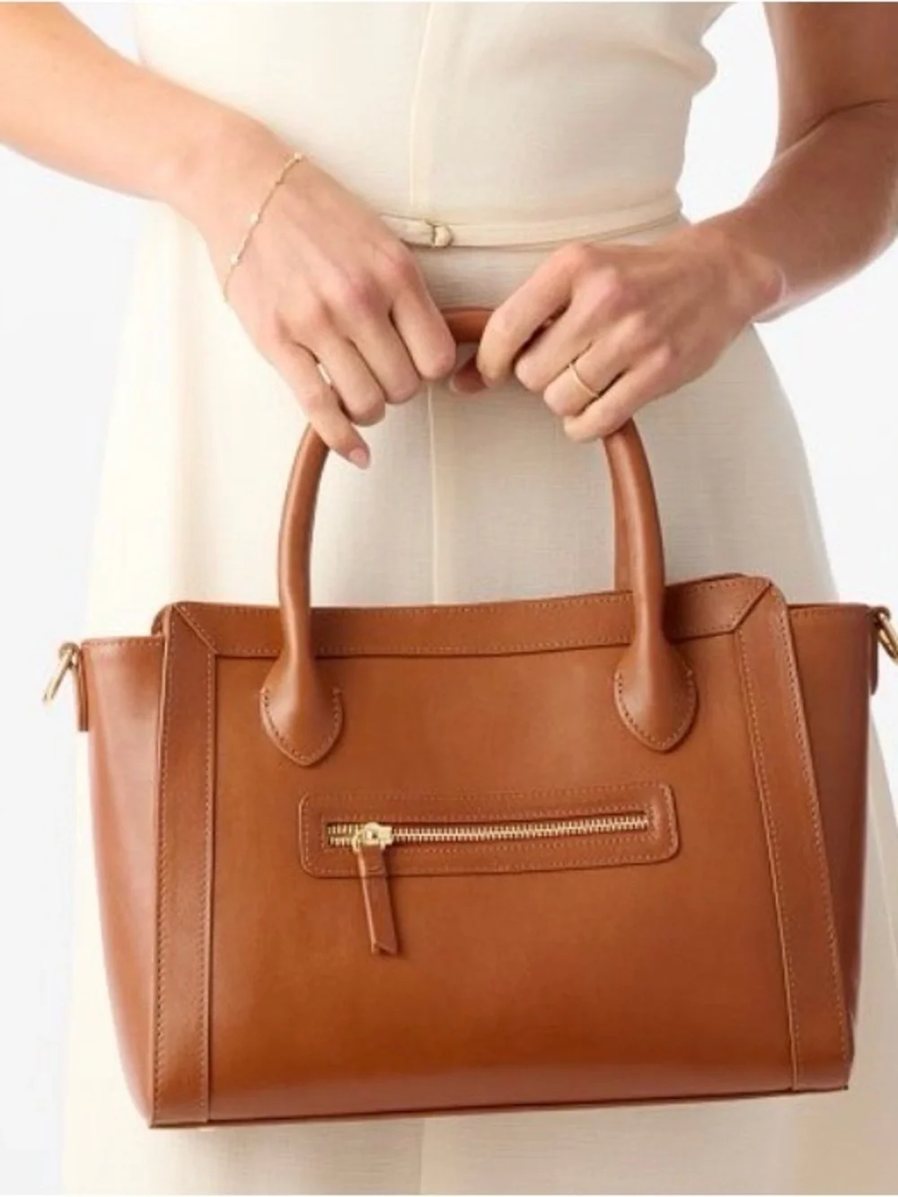 NEW!! Mark & Graham Zoe Classic Tan Smooth Leather Tote/Crossbody w/Dustbag